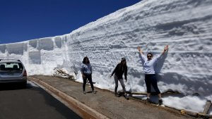 An ice wall in Rocky Mountain National Park during June.